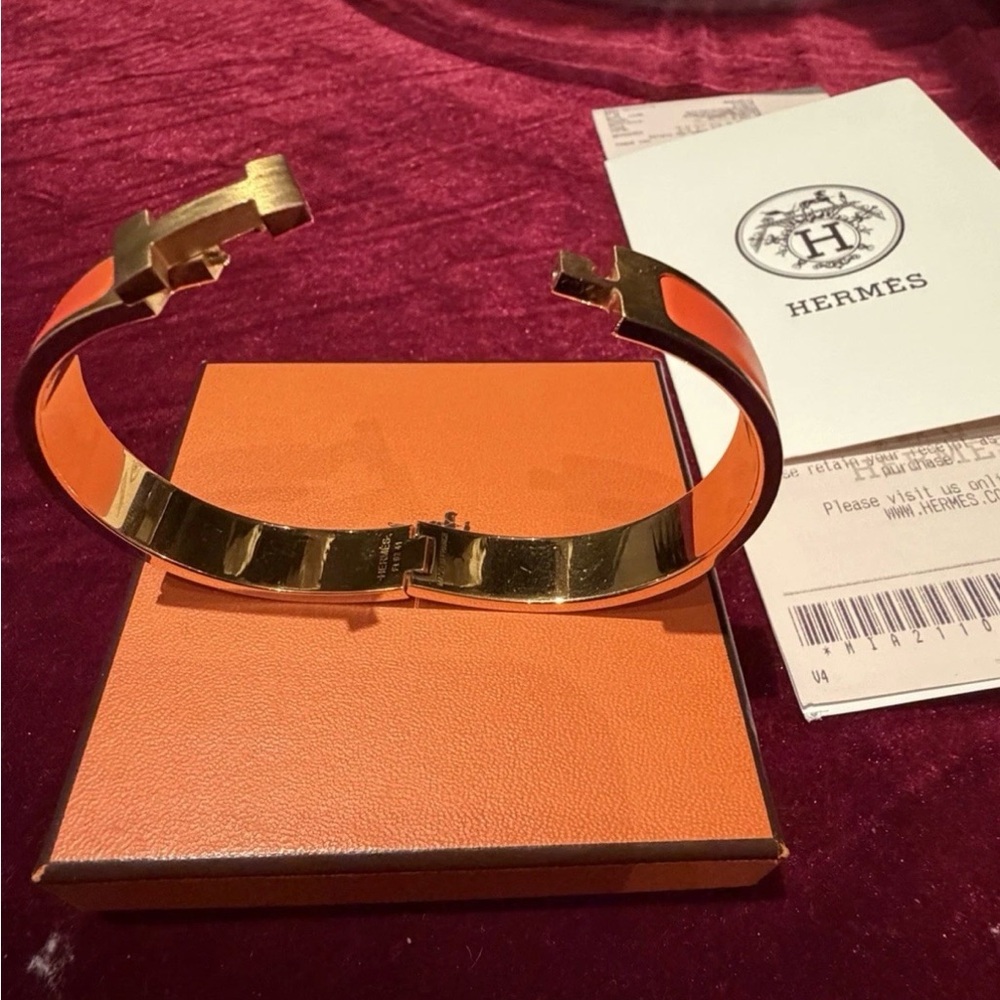 Hermès Orange and Gold clic clac bracelet - Picture 3 of 5